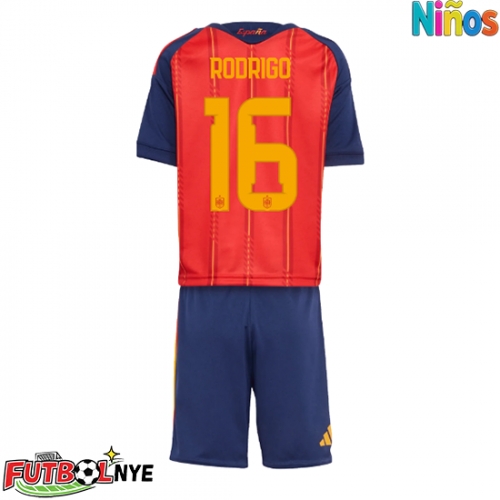 Camiseta España Rodri Hernandez #16 Primera Equipación para niños Mundial 2026 manga corta (+ pantalones cortos)